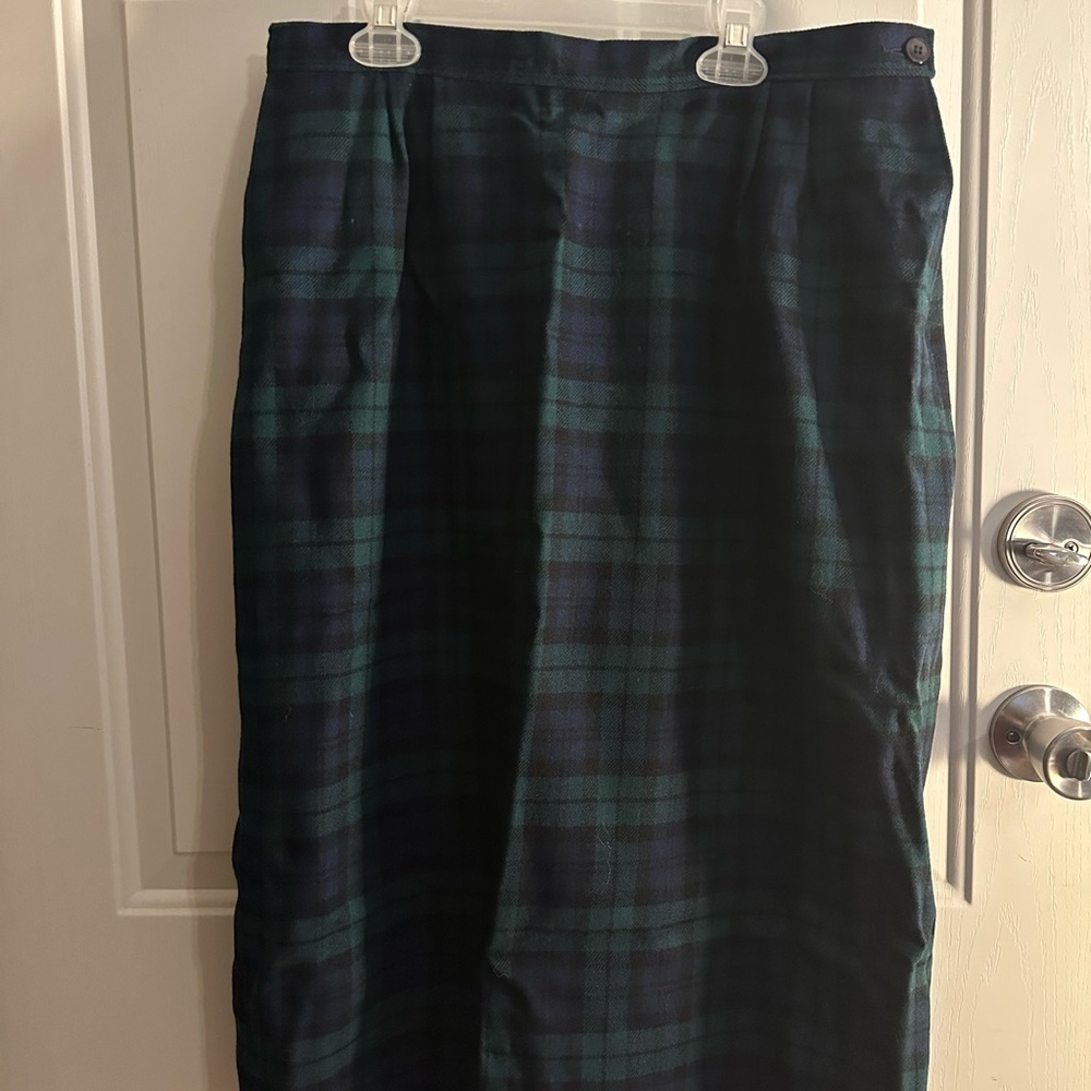 Vintage Pendleton Blackwatch Plaid Wool Skirt Dark Green/Navy, Wool, Size 14